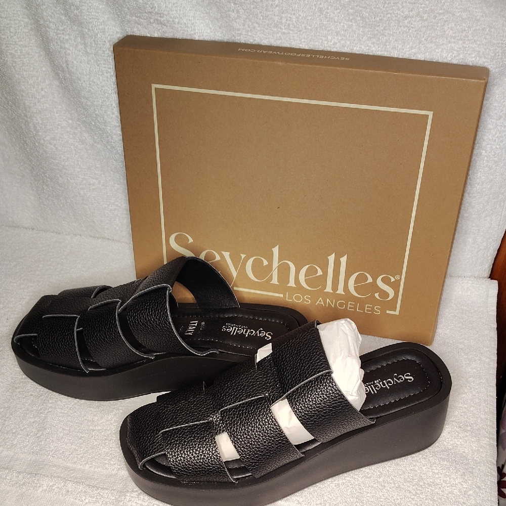 New Seychelles Black Women's Platform Sandals Made In Italy Size 8.5